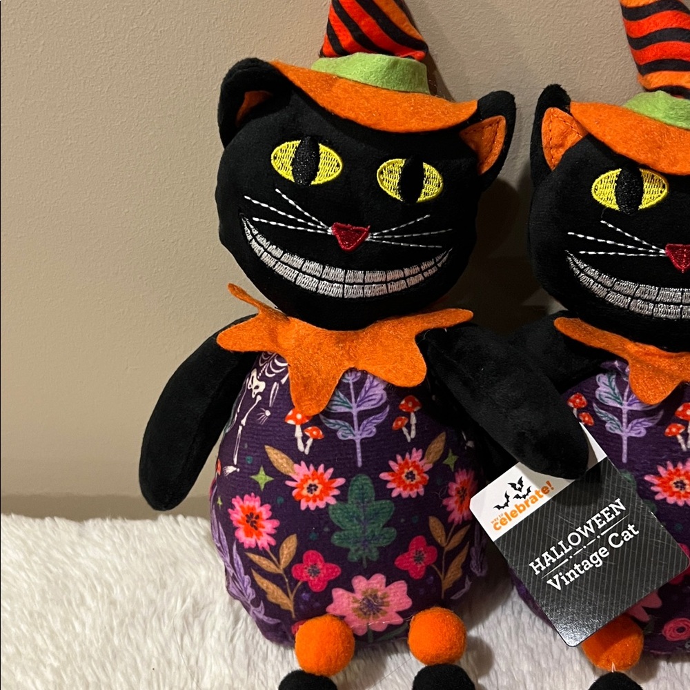 3 Halloween Plush Vintage Style Black Cat 18" Table Decor Shelf Sitter NEW! - Picture 3 of 6